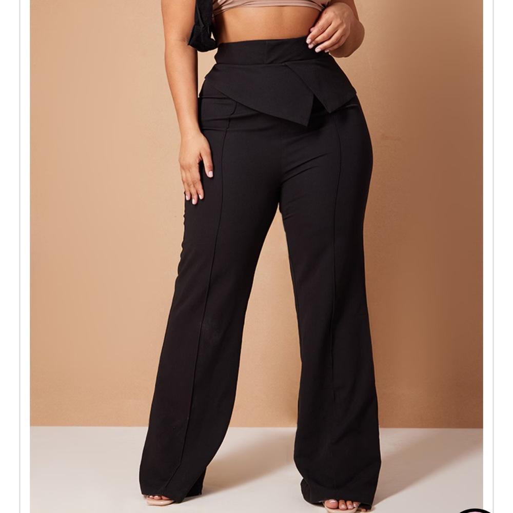 PrettyLittle Thing BLACK FOLD OVER WAISTBAND FLARE PANTS